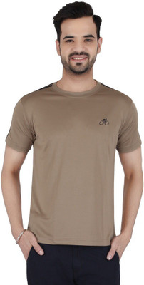 

Awack Solid Men's Round Neck Brown T-Shirt