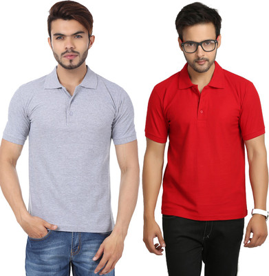 

Weardo Solid Men's Polo Neck Red, Grey T-Shirt(Pack of 2, Grey;red