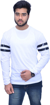 Himgiri Striped Men Round Neck White, Black T-Shirt