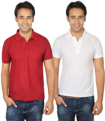 

Quetzal Solid Men's Polo Neck Maroon, White T-Shirt(Pack of 2