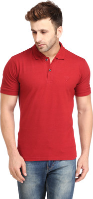 St.Valentine Solid Men Polo Neck Maroon T-Shirt