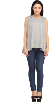 

X'Pose Solid Women's Round Neck Grey T-Shirt, Grey-1
