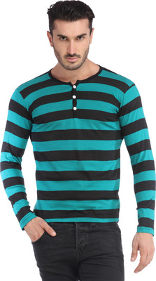 Leana Solid Men' Henley Black, Green T-Shirt, Dark turquise-black