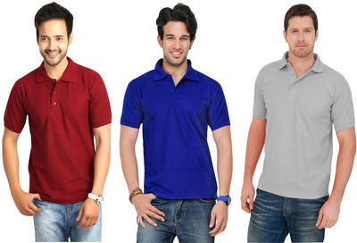 

Keepsake Solid Men's Polo Neck Multicolor T-Shirt(Pack of 3), Light grey