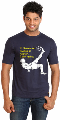 

Campus Sutra Printed Men Round Neck Blue T-Shirt