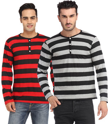 

Leana Striped Men's Fashion Neck Multicolor T-Shirt(Pack of 2, Multi - text