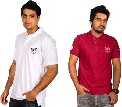 

SayItLoud Solid Men' Polo Neck White, Purple T-Shirt(Pack of 2, White;red