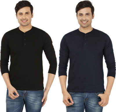 

Weardo Solid Men's Henley Black, Blue T-Shirt(Pack of 2, Black;navy blue