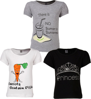 

Gkidz Girls Printed T Shirt(Multicolor, Black