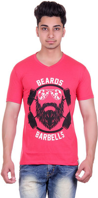 

Urban Street Solid, Graphic Print Men's V-neck Red T-Shirt