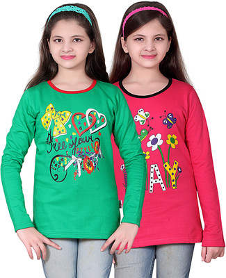 FabTag - SINI MINI Girls Printed T Shirt(Multicolor)