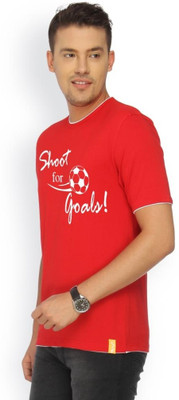 

Campus Sutra Printed Men Round Neck Red T-Shirt