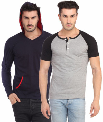 

Leana Striped Men's Henley Multicolor T-Shirt(Pack of 2