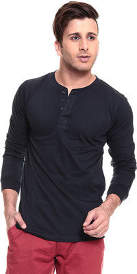 Izinc Solid Men' Henley Dark Blue T-Shirt, Navy blue