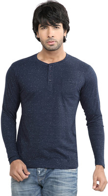

DIFFERENCE OF OPINION Solid Men's Henley Dark Blue T-Shirt, Navy