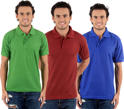 

Blaze Solid Men's Polo Neck Multicolor T-Shirt(Pack of 3, Light green;maroon;royal blue