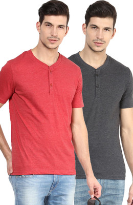 

Yellow Submarine Solid Men's Henley Red, Black T-Shirt(Pack of 2), Black;red