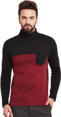 HYPERNATION Solid Men Scoop Neck Maroon, Black T-Shirt