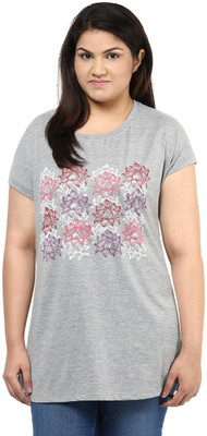 

Alto Moda by Pantaloons Graphic Print Women's Round Neck Grey T-Shirt, Grey melange