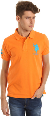 

U.S. Polo Assn Solid Men's Polo Neck Orange T-Shirt, Nectarine