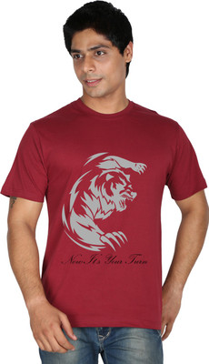 Trendster Printed Men' Round Neck Maroon T-Shirt