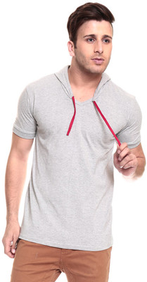 

Izinc Solid Men' Hooded Grey T-Shirt