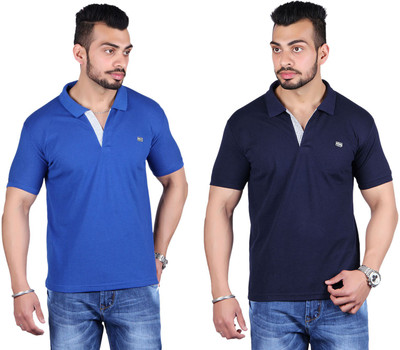 

Shineway Solid Men's Polo Neck Blue, Dark Blue T-Shirt(Pack of 2