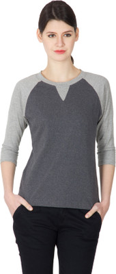 

Hypernation Solid Women's Round Neck Grey, Black T-Shirt