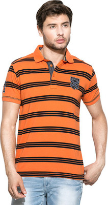 

Mufti Striped Men's Polo Neck Orange T-Shirt