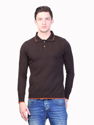 

Kalt Solid Men Polo Neck Brown T-Shirt