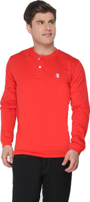 

The Cotton Company Solid Men's Henley Red T-Shirt, Firestone red