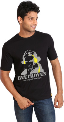 

Campus Sutra Printed Men Round Neck Black T-Shirt