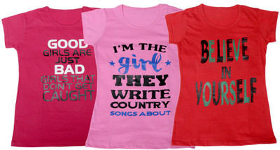 

IndiWeaves Girls Printed T Shirt(Multicolor, Pink & pink & red