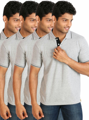 

Campus Sutra Solid Men Polo Neck Grey T-Shirt(Pack of 4