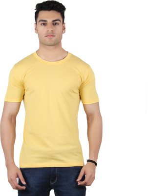 FASHA Solid Men Round Neck Yellow T-Shirt