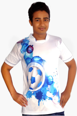 

Dyed Colors Printed Men's Mandarin Collar White, Blue T-Shirt, Blue;white