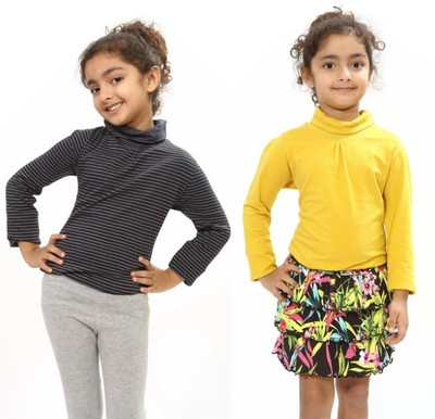 47% OFF on Bio Kid Girls Solid, Striped T Shirt(Multicolor)