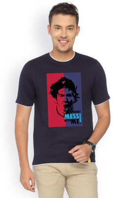 

Campus Sutra Printed Men Round Neck Blue T-Shirt