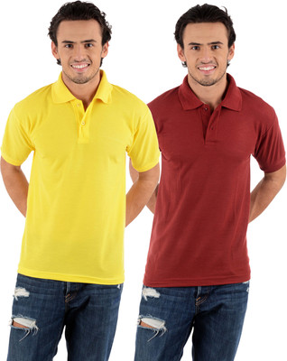 

Blaze Solid Men's Polo Neck Multicolor T-Shirt(Pack of 2, Maroon;yellow