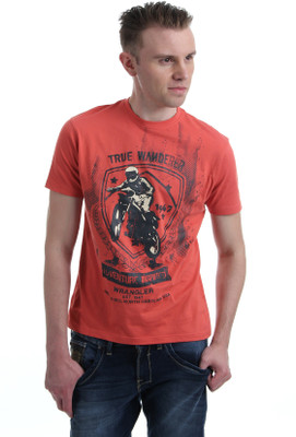 

Wrangler Printed Men's Round Neck Orange T-Shirt, Coral