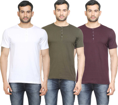 

Poshuis Solid Men's Henley White, Dark Green, Maroon T-Shirt(Pack of 3, Dark maroon;military green;white