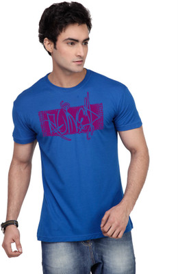 

Inkovy Graphic Print Men' Round Neck Blue T-Shirt