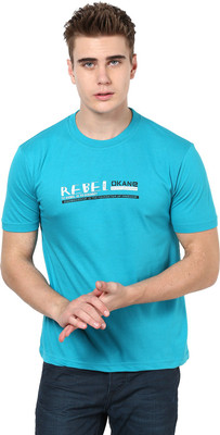 

Okane Printed Men' Round Neck Blue T-Shirt, Turquoise
