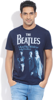

Beatles Printed Men's Round Neck Blue T-Shirt, Navy