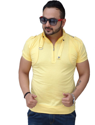

Black Collection Solid Men's Flap Collar Neck Yellow T-Shirt