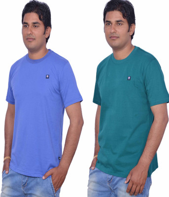 

Leaf Solid Men's Round Neck Light Blue, Green T-Shirt(Pack of 2, Green;light blue