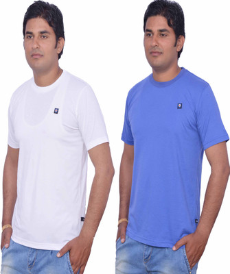 

Leaf Solid Men's Round Neck White, Light Blue T-Shirt(Pack of 2), Light blue;white