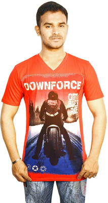 

Harsha Printed Men's V-neck Red T-Shirt