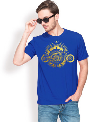 

Foyld Graphic Print Men's Round Neck Blue, Gold T-Shirt