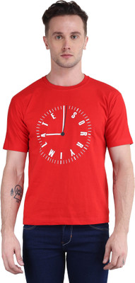 BRITISH TERMINAL Self Design Men Round Neck Red T-Shirt